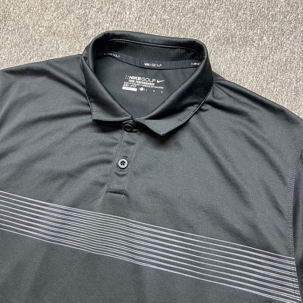 Nike Golf Tour Performance Dri-FIT Black Striped Polo Shirt 678470-010 Mens L